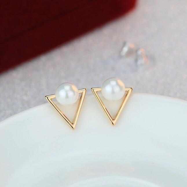 Korean Elegant Triangular Pearl Stud Earrings