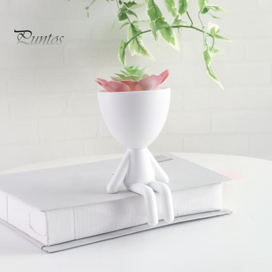 Office Desk Planter 3D Printed Sitting Human Figure Succulents Planter, 2-in-1 Desktop Pot & Decor Ornament, Matte Finish Flowerpot One-Piece