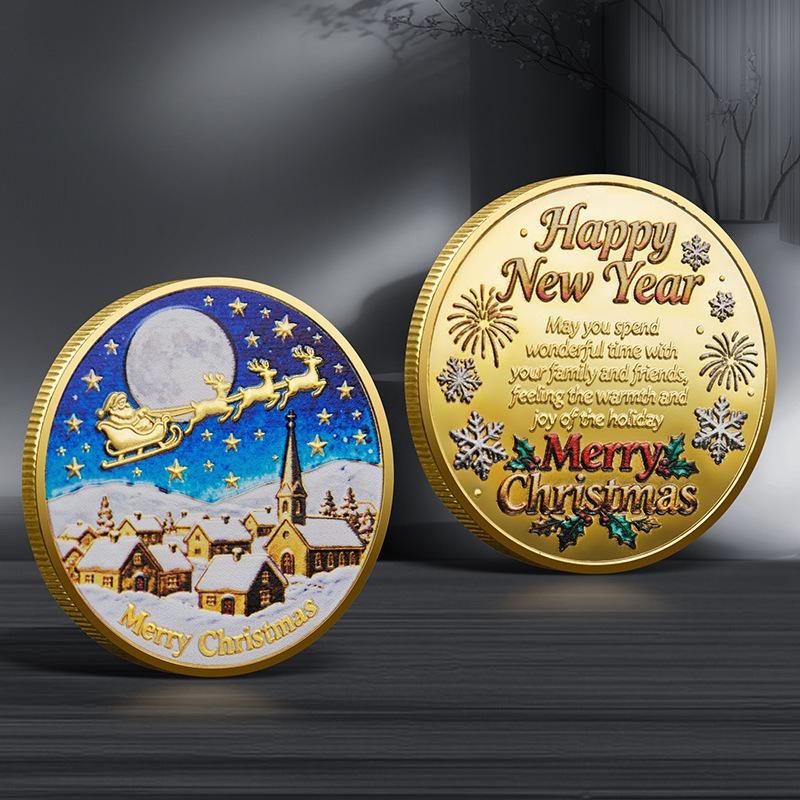 6 Pcs, Santa Claus Commemorative Coins, Colorful Relief Commemorative Medals, Christmas Gifts, Colorful Gold and Silver Coins