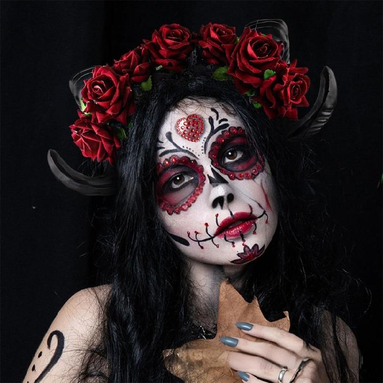 Ciemny Koronkowy Rogowy Różowy Nakrycie Głowy Kostium na Imprezę Halloweenową Gotycka Opaska do Włosów