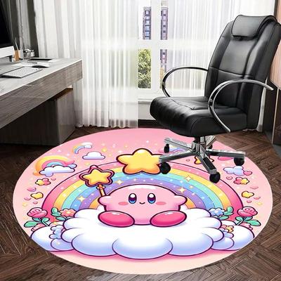 1pc Kawaii Rainbow Star Round Carpet, Made of Polyester,Perfect for Decorating Office Chairs, Living Rooms,fplt035