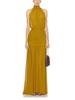 Cross-Border European & American Women's Scarf Ribbon Pleated Slimming Long Dress