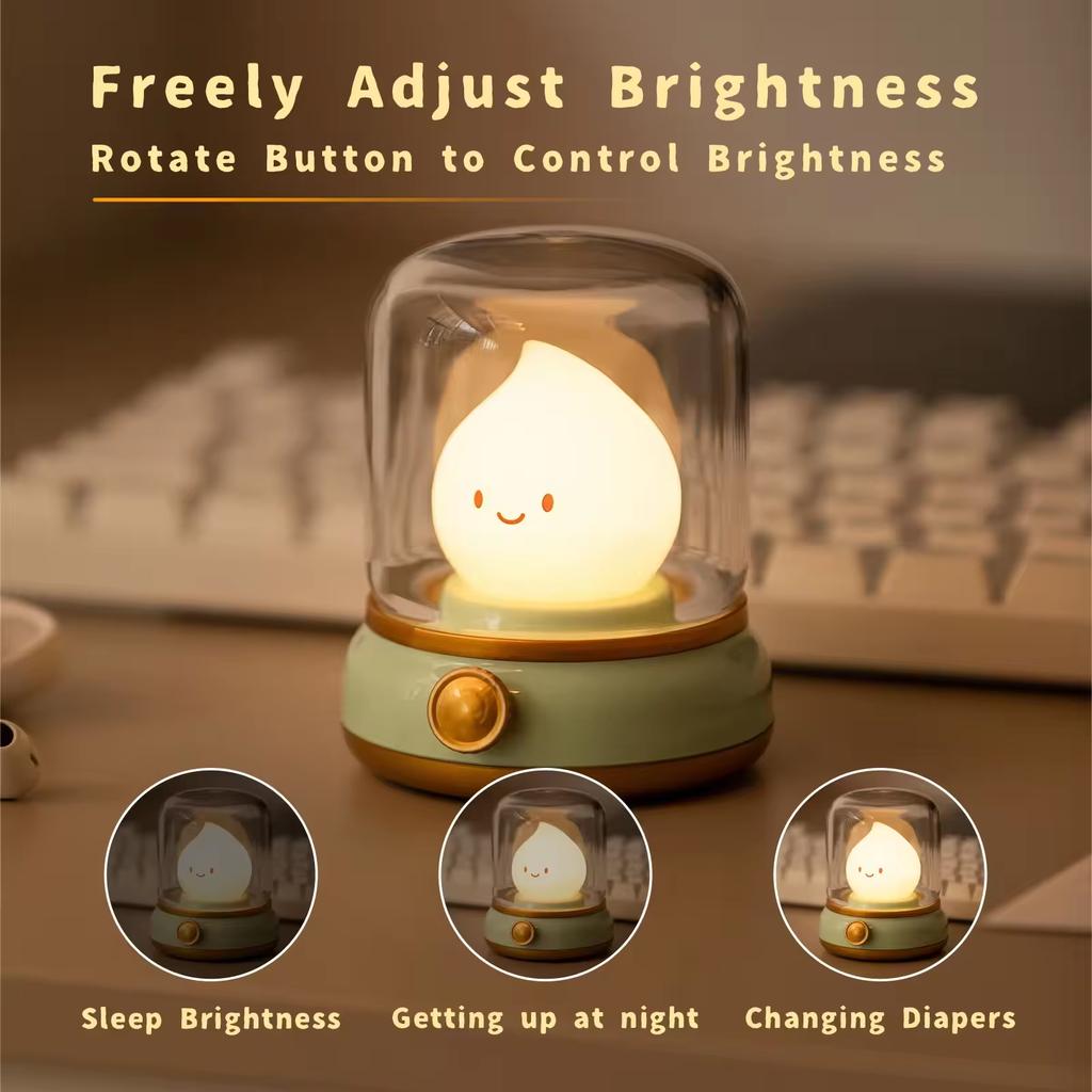 USB Rechargeable Retro Silicone LED Night Light Modern Timer Warm White Color Changeable Baby Sensor Bedroom Lamp Kerosene Room