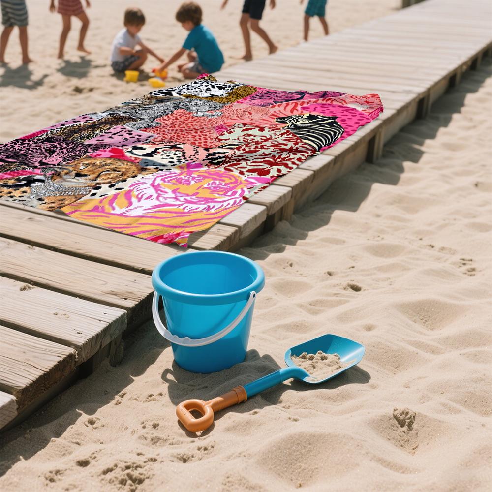 Pink Feline Collage Compact Travel Beach Towel Super Absorbent Sand Resistant, Microfiber for Swimming Camping Yoga