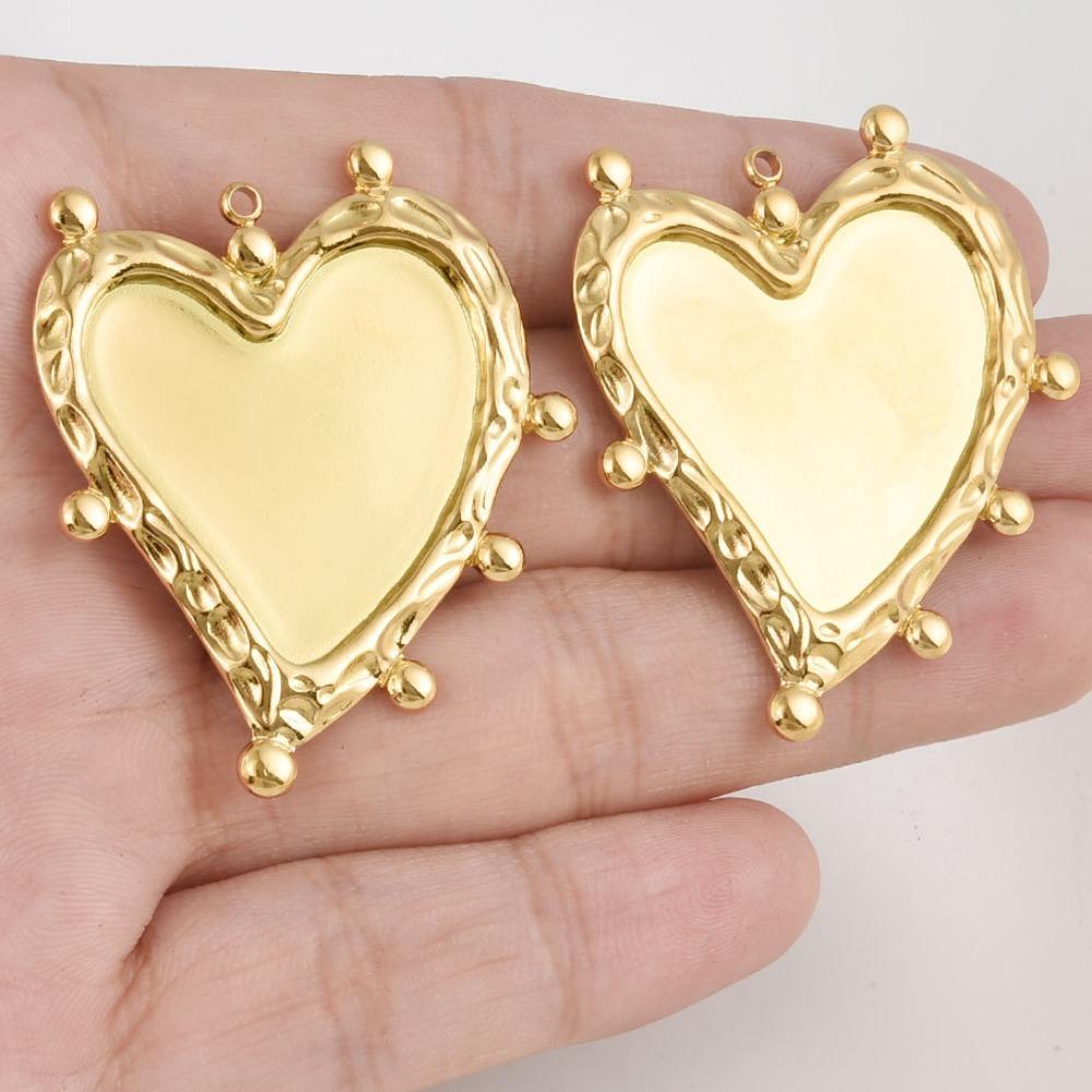 5Pcs Stainless Steel Cabochon Pendant Base Irregular DIY Charm Pendant Trays Heart Shape Blank Cabochon Base