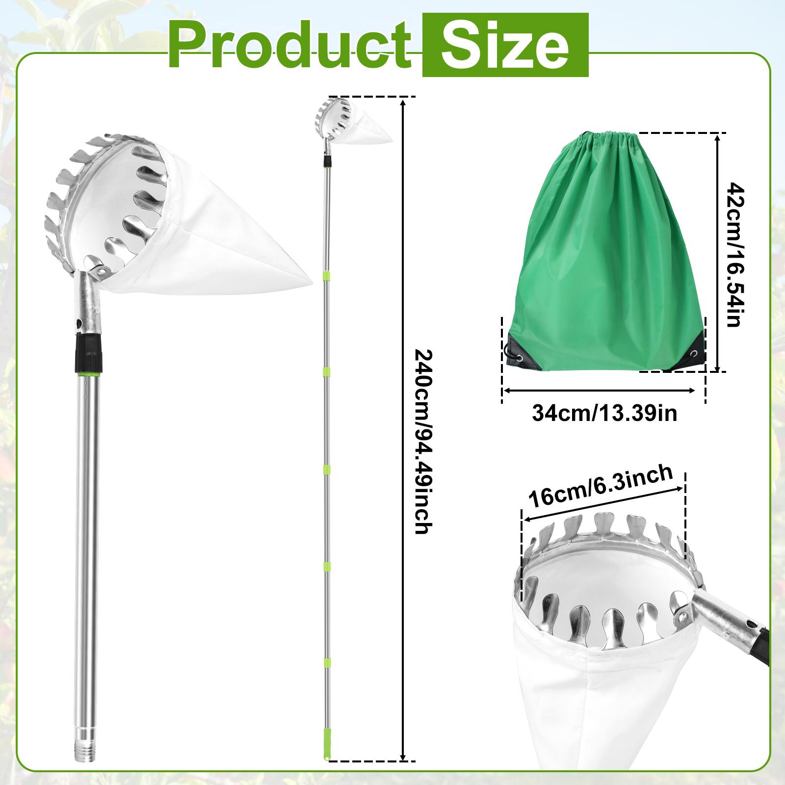 1.5m/2.4m Fruit Picker Stainless Steel Garden Basket Fruit Picker Head with Extendable Pole Lightweight Fruit Picking Tool Set