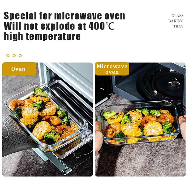 [Buy 1 Take 1]Rectangular Tempered Glass Bakeware Pan 1.6L/3L With Handle Glass Container Food Storage