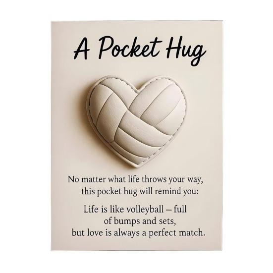 Volleyball Pocket Hug Heart-Shaped Volleyball Ornament with Inspirational Card Emotional Support Mini Pocket Hug Gifts for Sports Enthusiasts