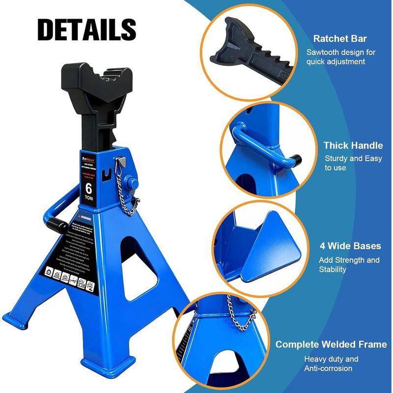 Heavy-Duty 6 Ton Jack Stands, 13,200 LB Capacity, Double Pin Lock, Adjustable 15.6-23.4, Blue Pair for Vehicle Lifting