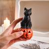 Black Cat Pumpkin Figurine, Resin Halloween Desktop Ornament, Cute Dark Fun Style Decoration for Home Windows Office Party