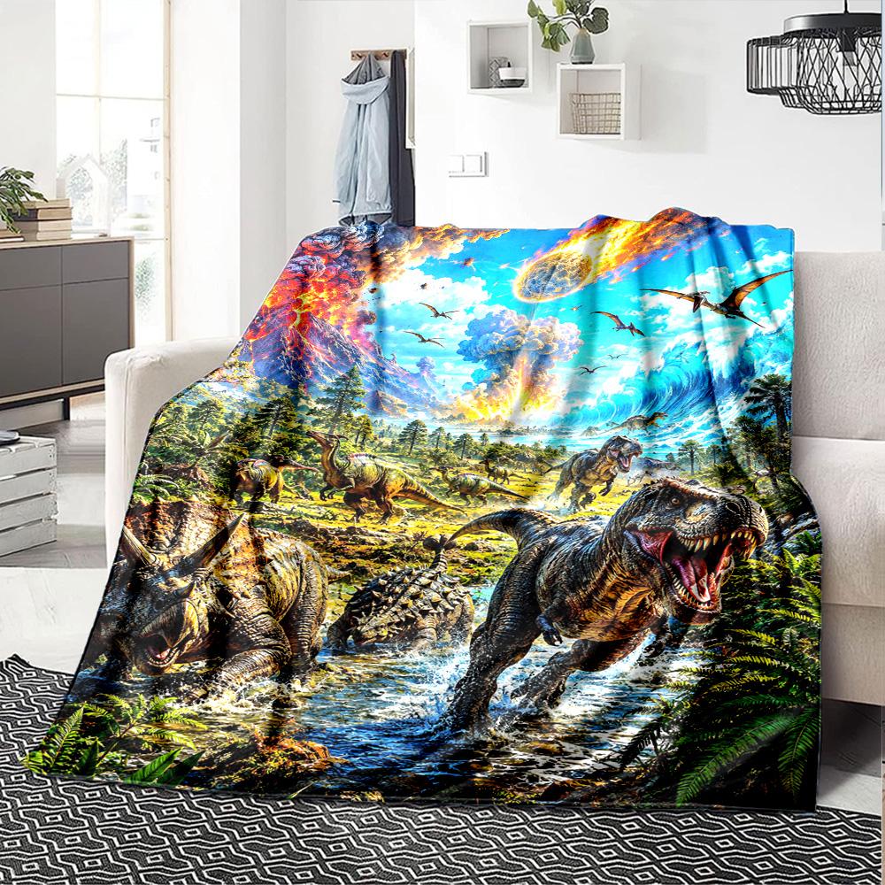 Dinosaur Print Flannel Blanket High Quality Warm Comfortable Cover for All Seasons Perfect for Gifts Home Decor