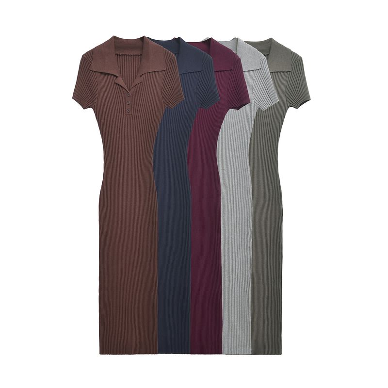 Kaslead New Arrival Women's Clothing Fashion Style Fashion Simple and Thin Rib Knitting Length Dress 3471104