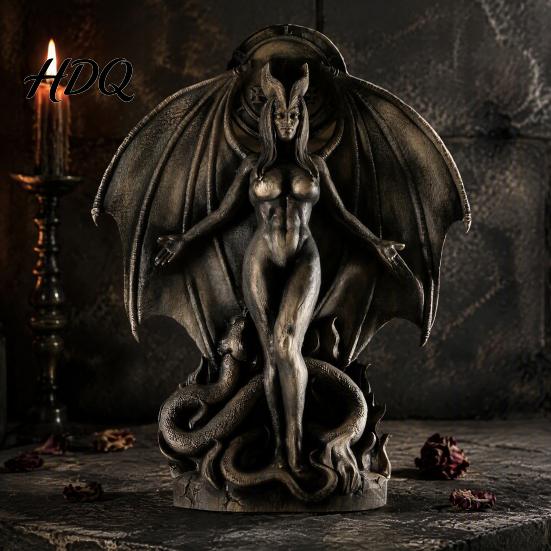 Demoness Collectible Statue Female Demon Resin Figurine, Gothic Succubus for Halloween, Ornament Winged Tabletop Decoration Home Office Retro Decor