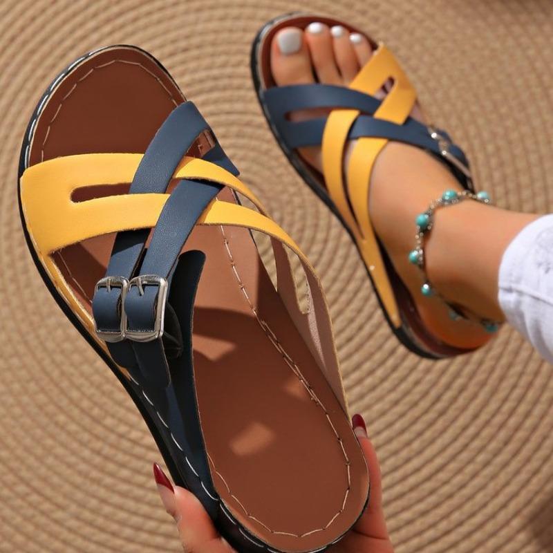 New Large Size Solid Color Slippers Female Fish Mouth Thick Bottom Fashion Belt Buckle One Word Cool Slippers