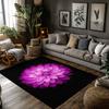 Purple Dahlia Flower Rug, Black Bohemian Carpet for Living Room, Soft Non-Slip Sofa Mat with Nature Inspired Decor