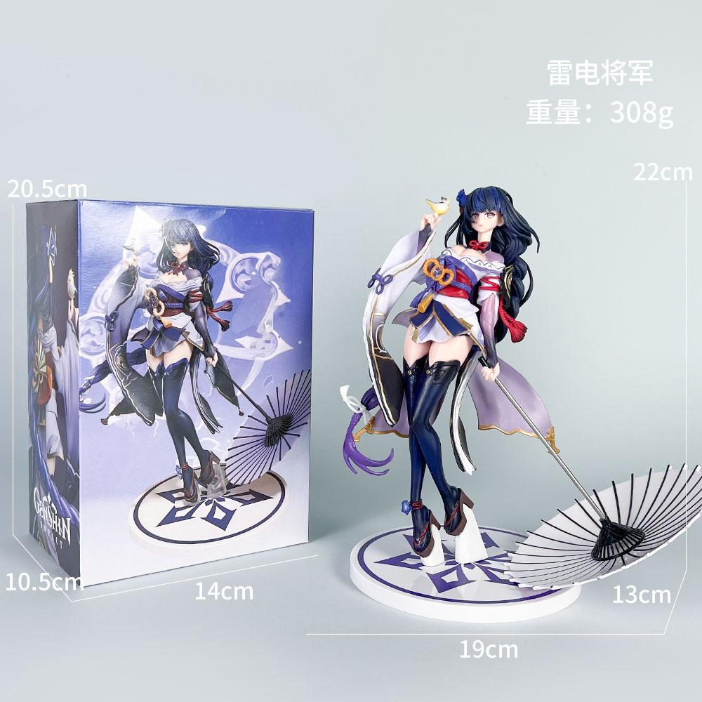 22cm Genshin Impact Generał Piorunów z Parasolką Figurka Anime Gry Model Zabawki Statua Ozdoba na Biurko Kolekcjonerski Prezent dla Fanów