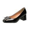 Spring thick heel single shoes fashionable and comfortable metal square buckle shallow mouth professional high heels women