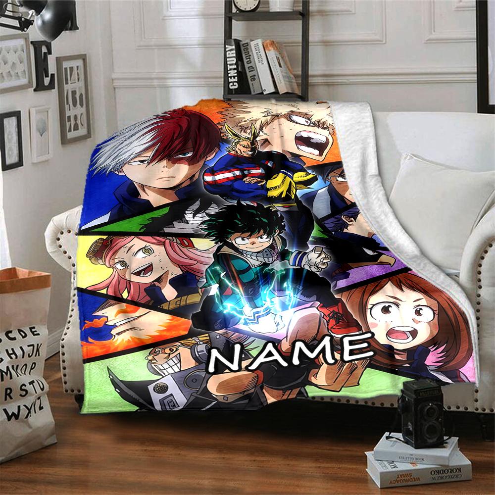 Custom Name My Hero Academia Theme Printed Blanket - Perfect for Couch, Bed, Travel & Outdoor Use | Machine Washable, Cozy & Durable.