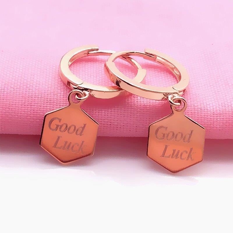 

Exquisite Purple Gold Lucky Letter Earrings Women S Simple Niche Temperament Japanese And Korean Versatile Rose Gold Plated Colored Gold Ear Buckles