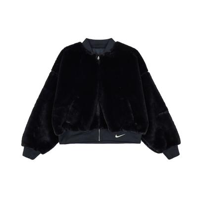 Αναστρέψιμο βελούδινο μπουφάν Fleece με γιακά μπέιζμπολ Γυναικεία μπουφάν Μαύρο FB8693-010