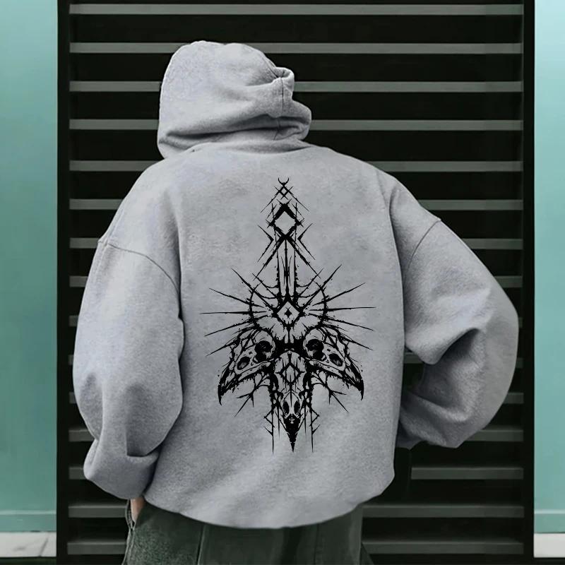 2025 New Autumn Winter Male Fashion Casual Hoodie with 666 Cross Man Streetwear Hooded Sweatshirt Gothic Demonic Theme Print Top