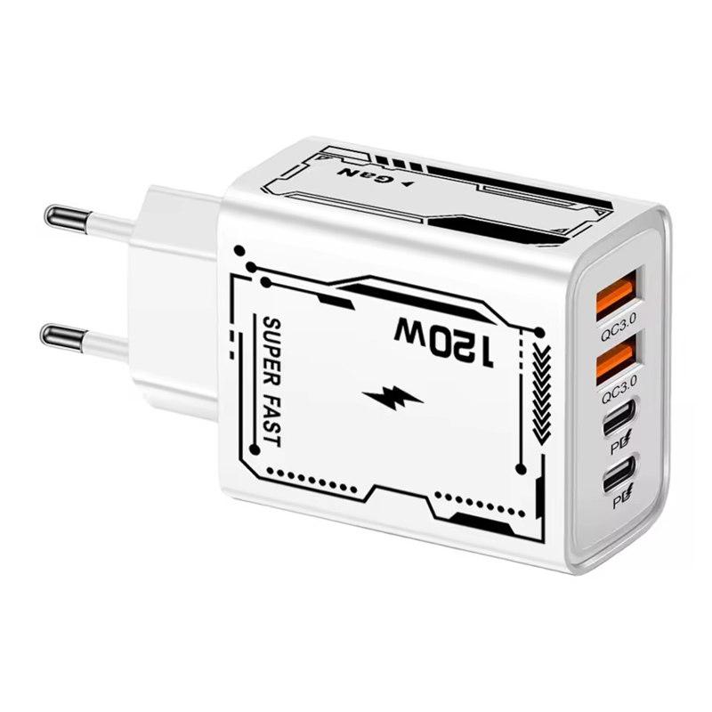 120W rychlé nabíjení 4 porty USB C nástěnná nabíječka QC3.0 PD napájecí adaptér pro iPhone 16 15 pro Huawei pro Samsung pro Xiaomi