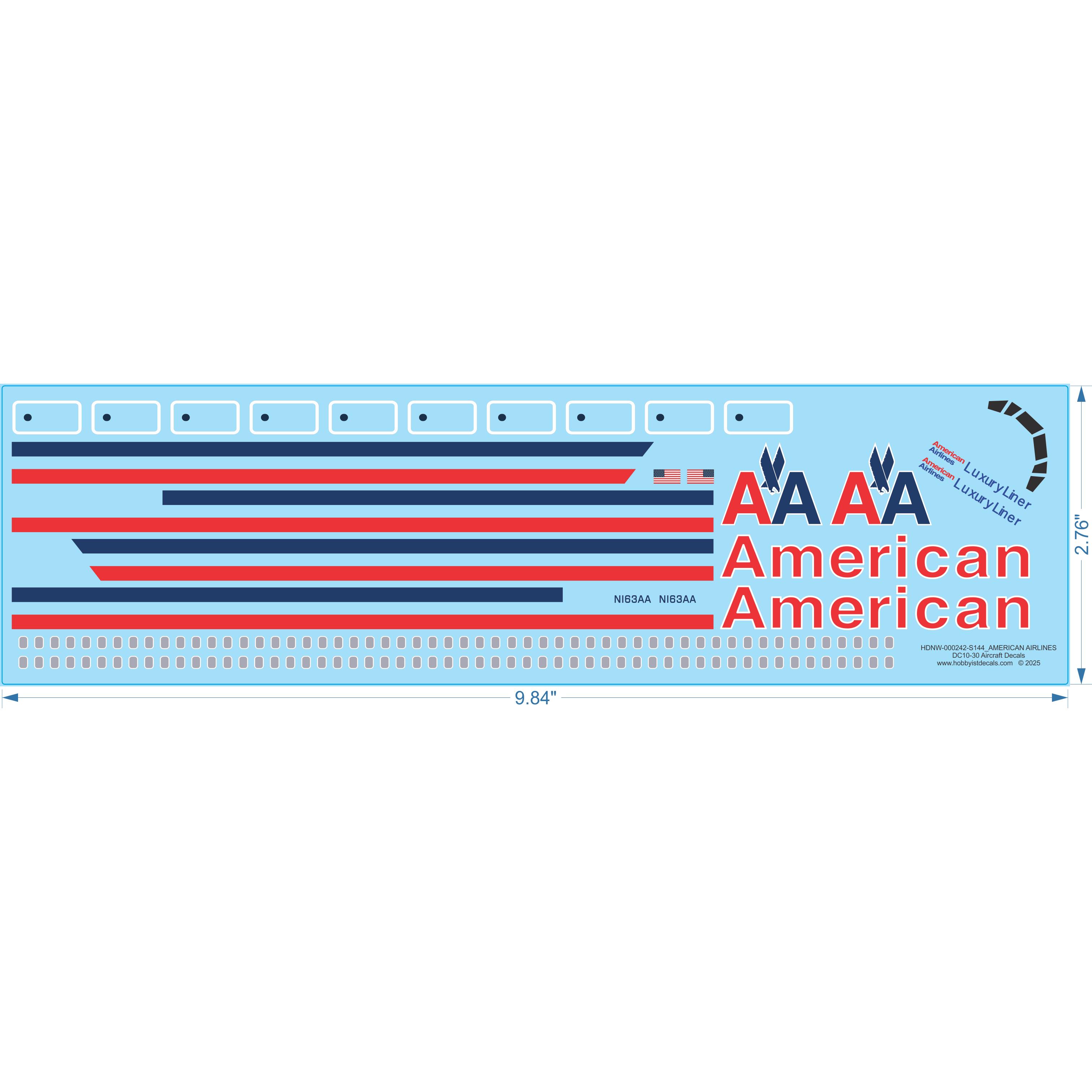AMERICAN AIRLINES DC10-30 Aircraft Decals - 1/144 - Water Decal