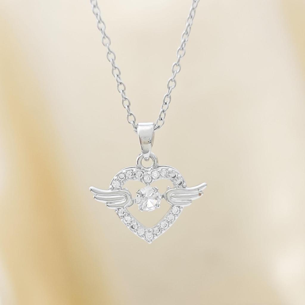 Influencer Style Angel Wings Heart Necklace: Exquisite Zirconium & Titanium Clavicle Chain Pendant for Women