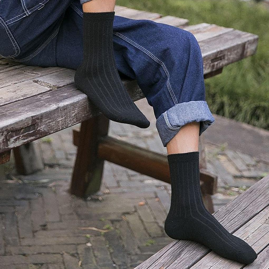 Winter Cozy Men's Mid-Calf Socks Wool Daily Casual Black