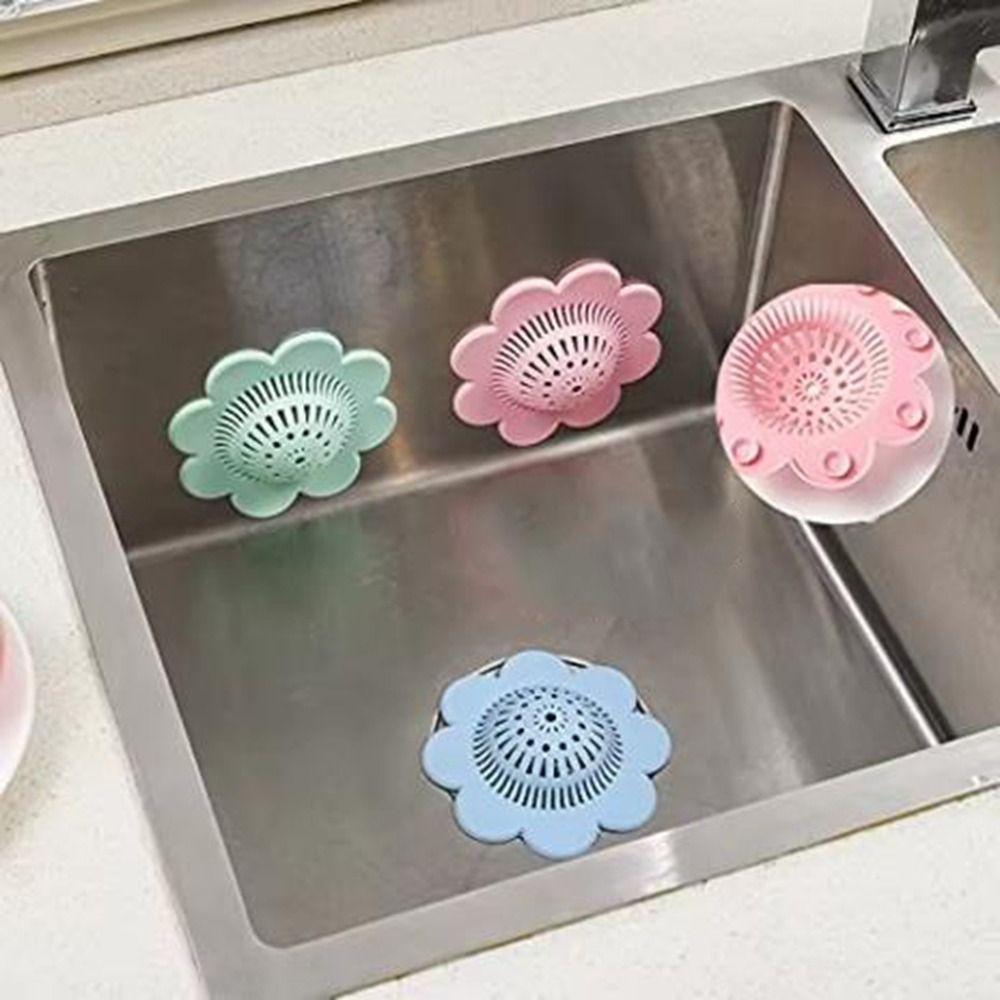 4Pcs Soft Flower Sink Strainer Anti-clogging Hair Catcher Floor Drain Covers  Bathtub