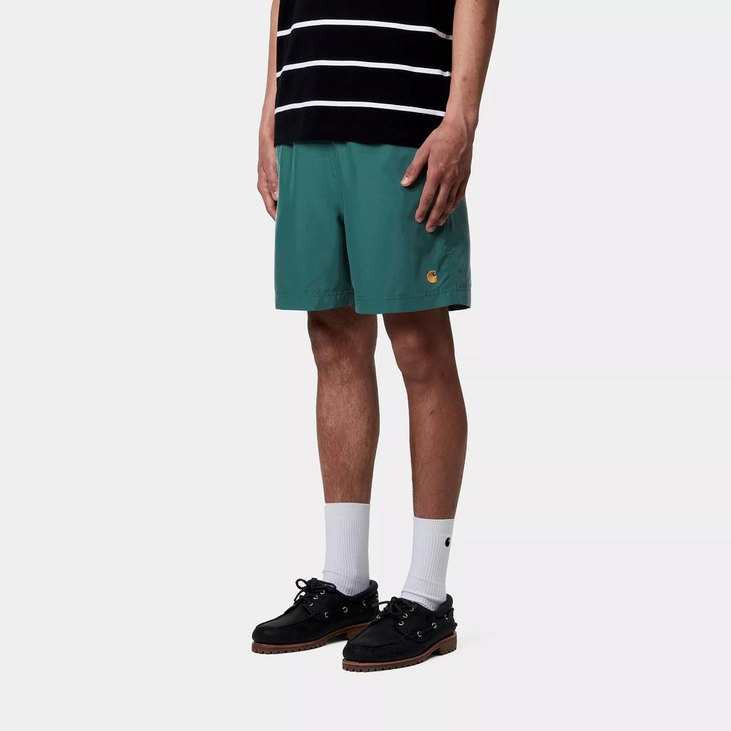 Carhartt WIP Chase Mesh Lined Side Seam Pocket Logo Embroidered Solid Drawstring Swim Shorts Men Swim Shorts Rainforest I035062-2Q9-XX