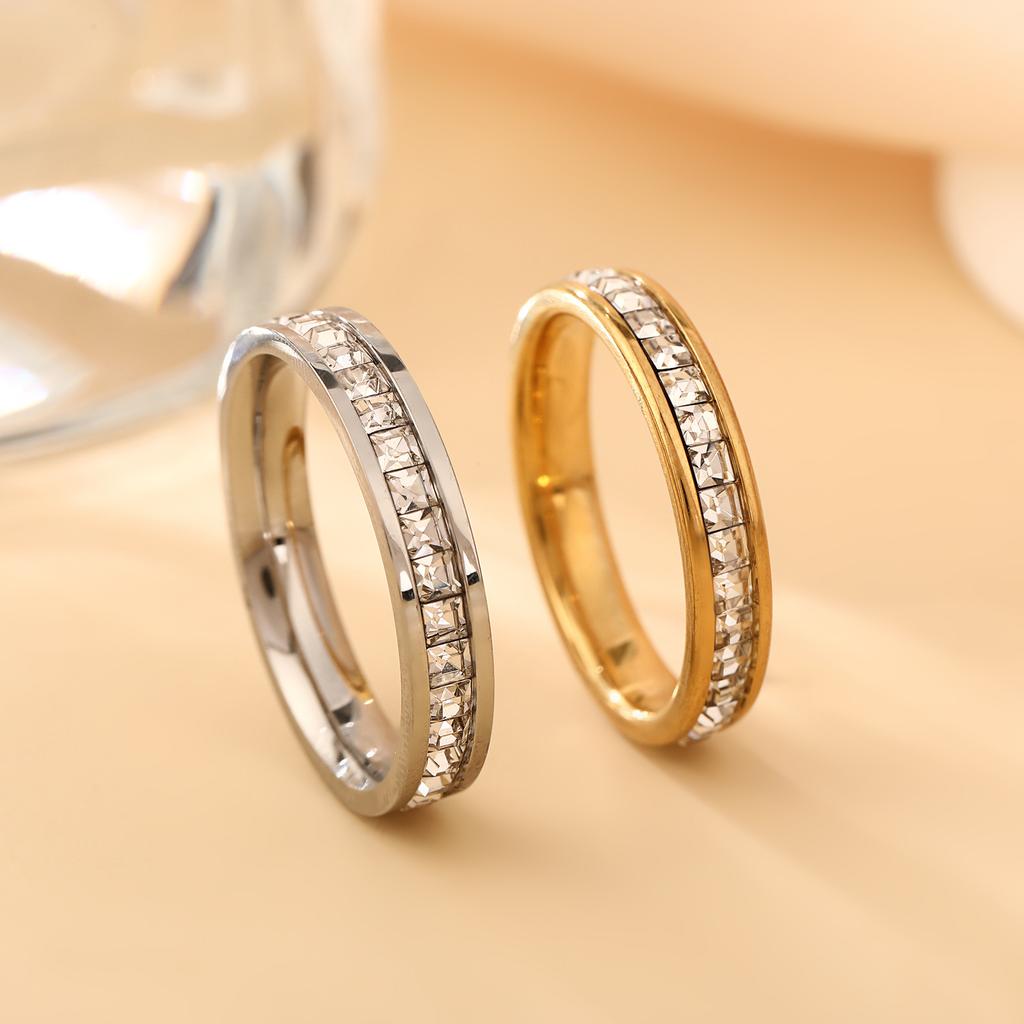 Stainlesss Steel Gold Color Clear Zircon Ring Women Men Minimalist Trendy Finger Rings Couple Zircon Wedding Band Wholesale