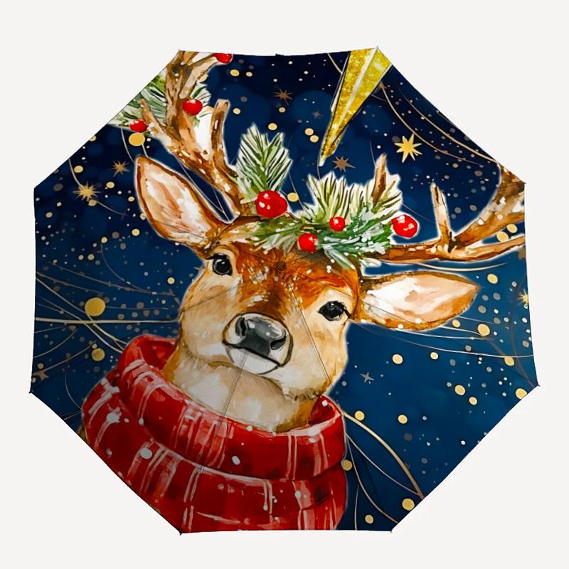 

1pc Christmas Deer Automatic Open/Close Umbrella Compact Folding Umbrella, All-Season Portable Umbrella for Women/Men F1124032