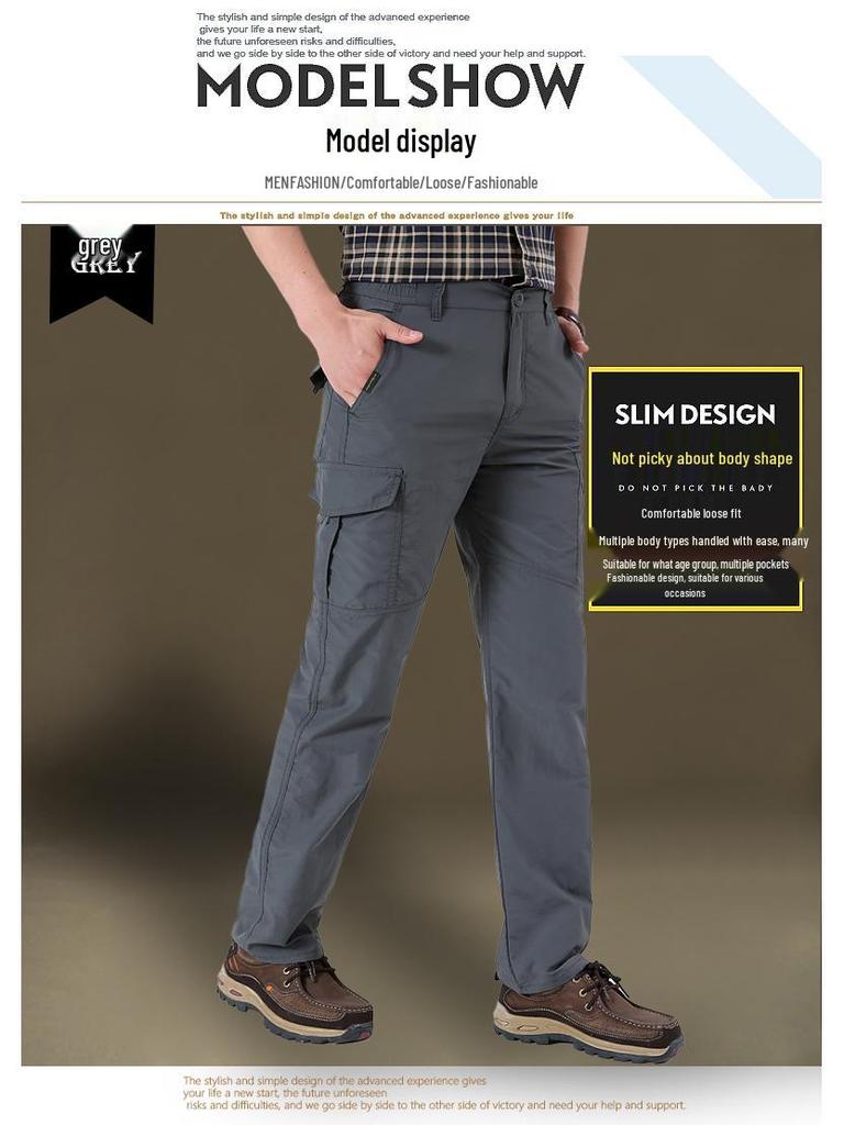 Pánské rychleschnoucí outdoorové turistické kalhoty - Podzim/Zima, S plusovým sametem, Vícekapsové, Volný střih, Velká velikost.