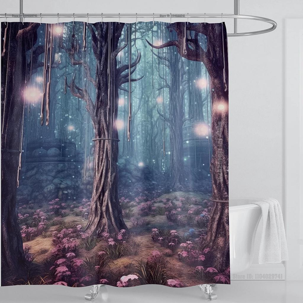 Mystical Forest Print Waterproof Shower Curtain - Stylish, Durable & Easy-Care Choice for Serene Nature-Inspired Bathroom Déco