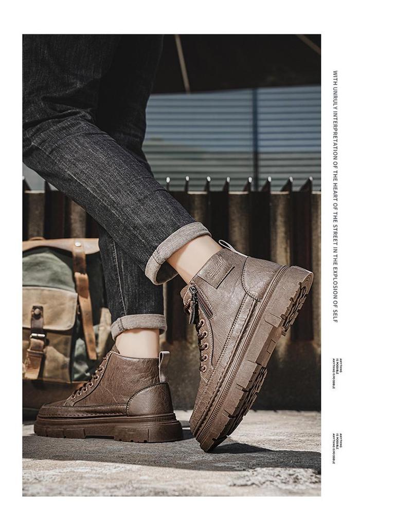 Men's High-Top Work Boots: Autumn Leather, Non-Slip, Wear-Resistant, Casual Short Boots