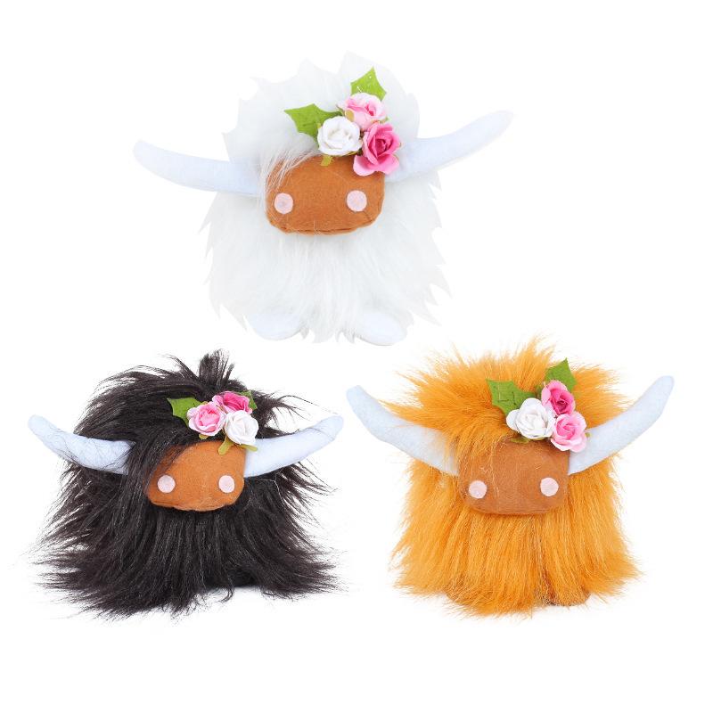 Zhongran Scottish Highland Cattle Doll Long Hair Cow Toy Doll Ornament Party Props Farmhouse Style Decoration