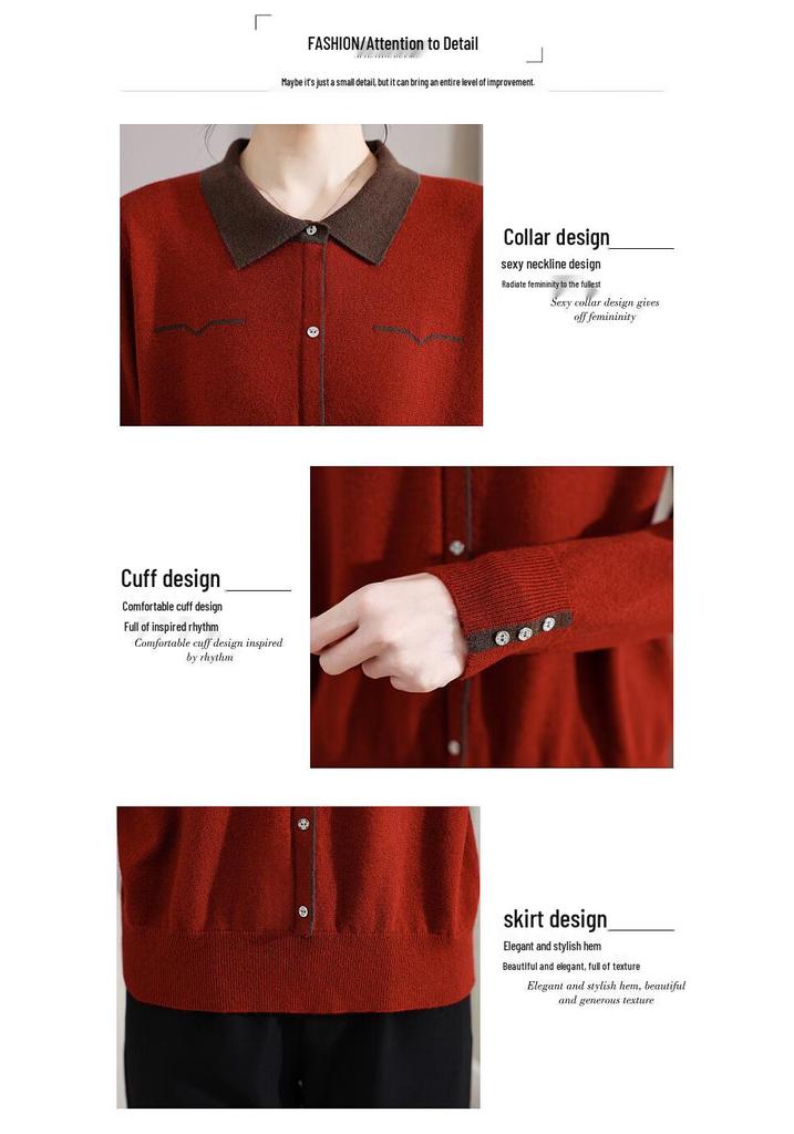 Hengyuanxiang Women's Lapel Knit Wool Sweater
