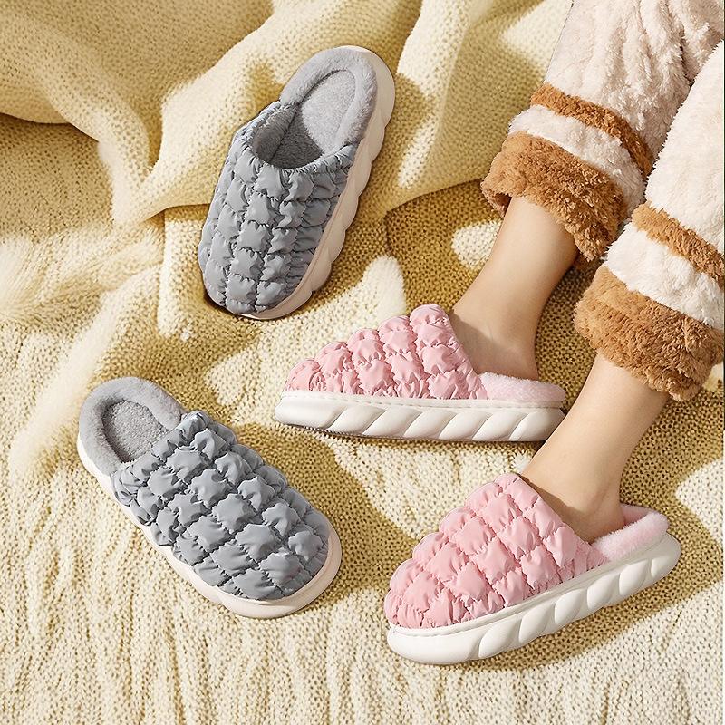 Cotton slippers women's home cotton shoes winter platform couple down cloth cotton drag fleece slippers