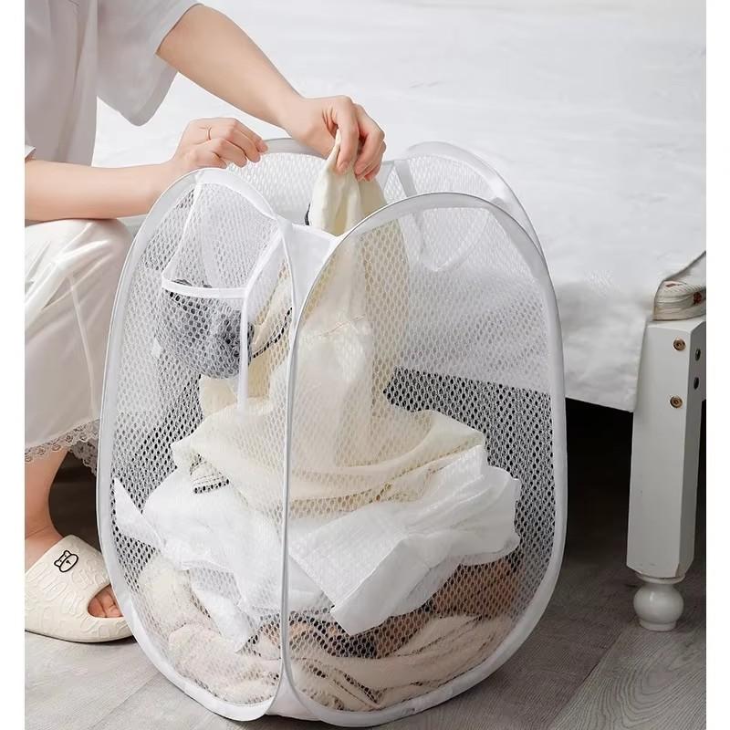 Folding Dirty Laundry Sorting Basket Washing Frame Bathroom Cloth Mesh Storage Bag Frame Bucket Laundry Organizers Storage Pouch