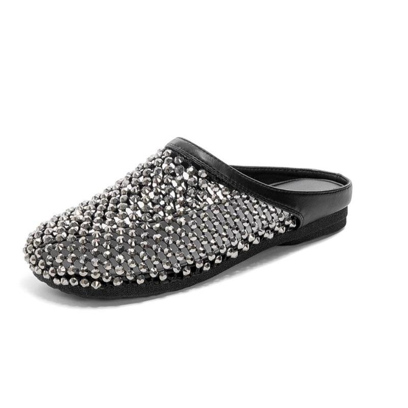 Rhinestone Slip Lazy Baotou Half Slippers Women Summer Outside Fashion New Soft Sole Non-slip Flat Slippers