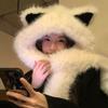 Fox ears hat scarf integrated female winter fluffy face small ear protector thickened cold and warm Lei Feng hat