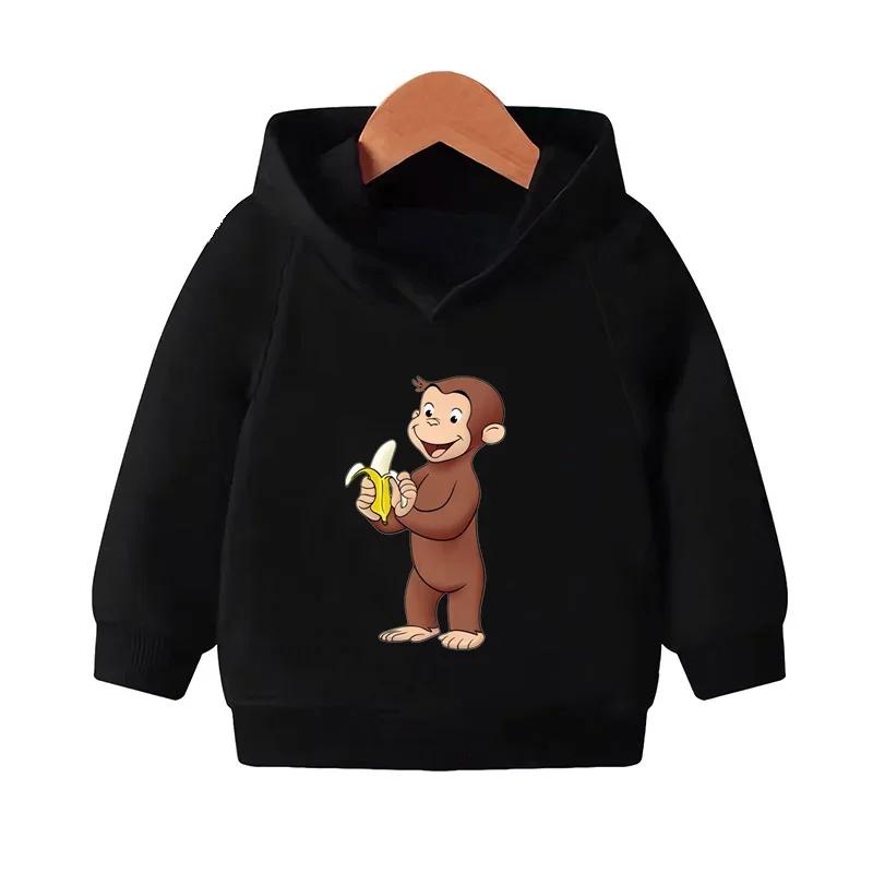 Curious George Cute Monkey Print Funny Kids Hooded Hoodies Girls Clothes Children Sweatshirts Autumn Baby Pullover Tops