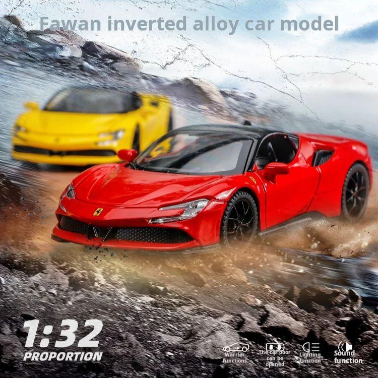 1:32 Ferra Sf90 Luxury Sports Car Exquisite Alloy Simulation Car Model Pull Back Collectible Figurine & Desktop Decoration