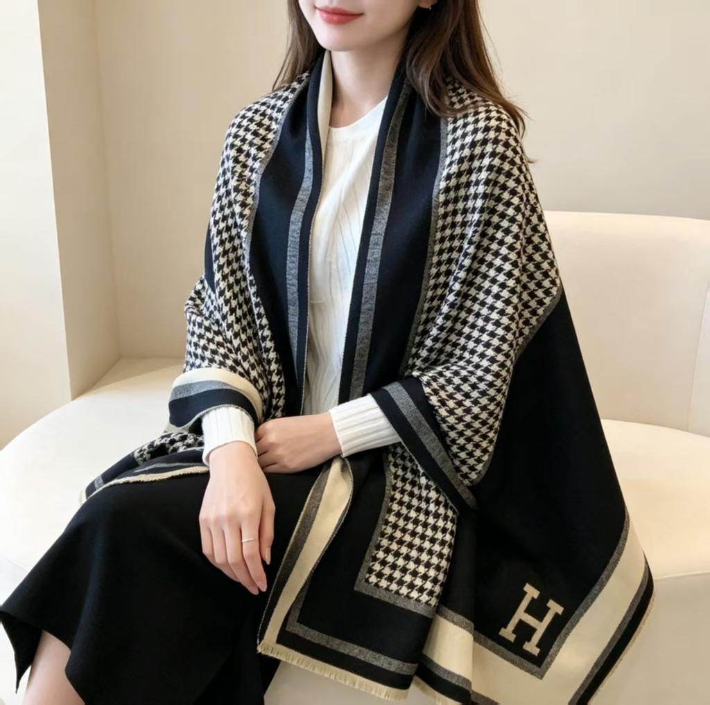 Classic thousand bird grid cashmere texture scarf autumn and winter fashion sense versatile scarf women's four seasons warm letter shawl