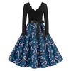 Women's Casual Fashion Christmas Holiday Print V-neck Vintage Dress