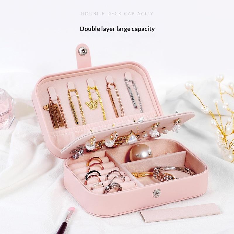 Portable Jewelry Storage Box Travel Organizer Jewelry Case Leather Storage Earrings Necklace Ring Jewelry Organizer Display