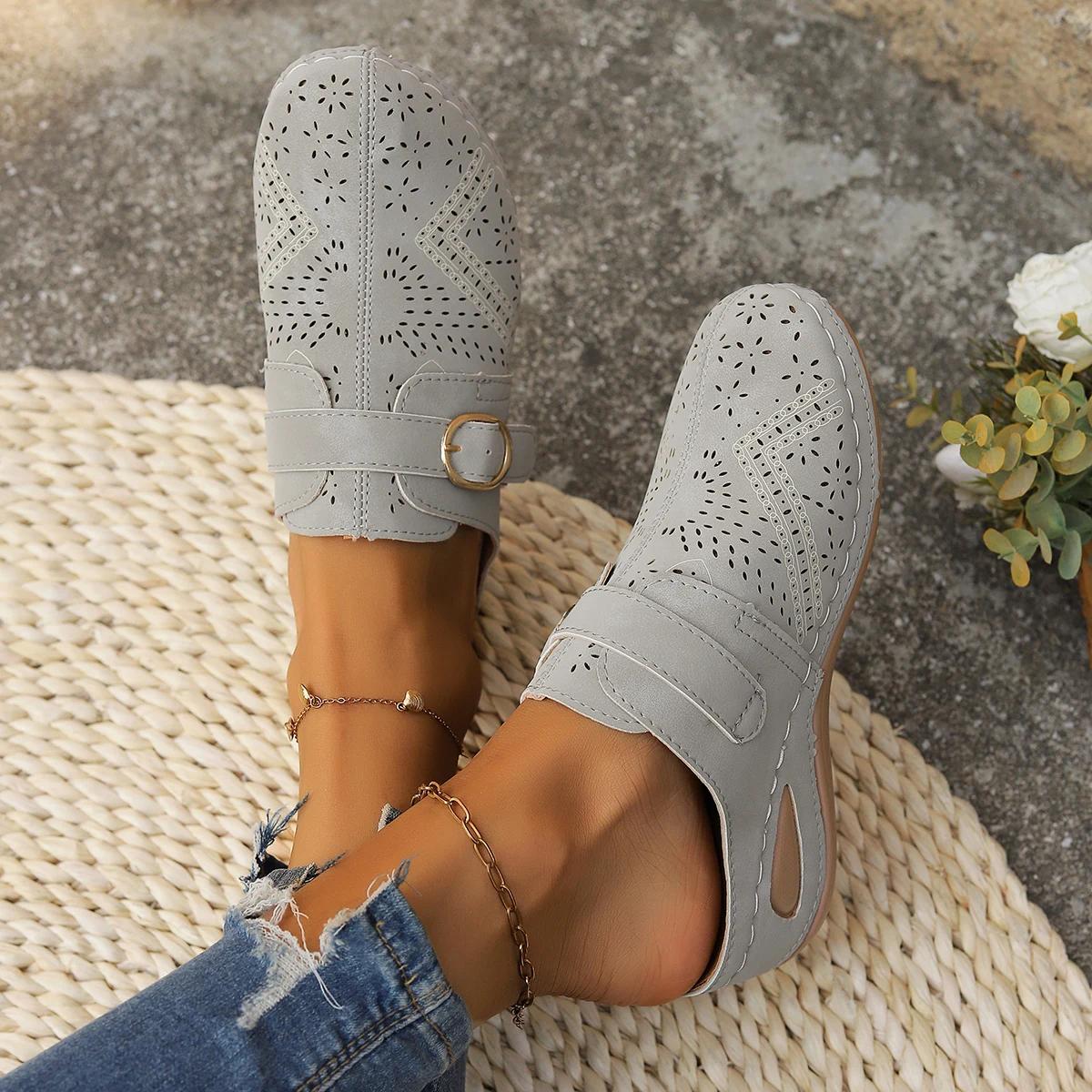 

Lightweight Lace-up Fashion Half-support Outdoor Wading Beach Shoes Middle-aged Mother Shoes Summer 2025 New Arrival Size 36-43 36 серый