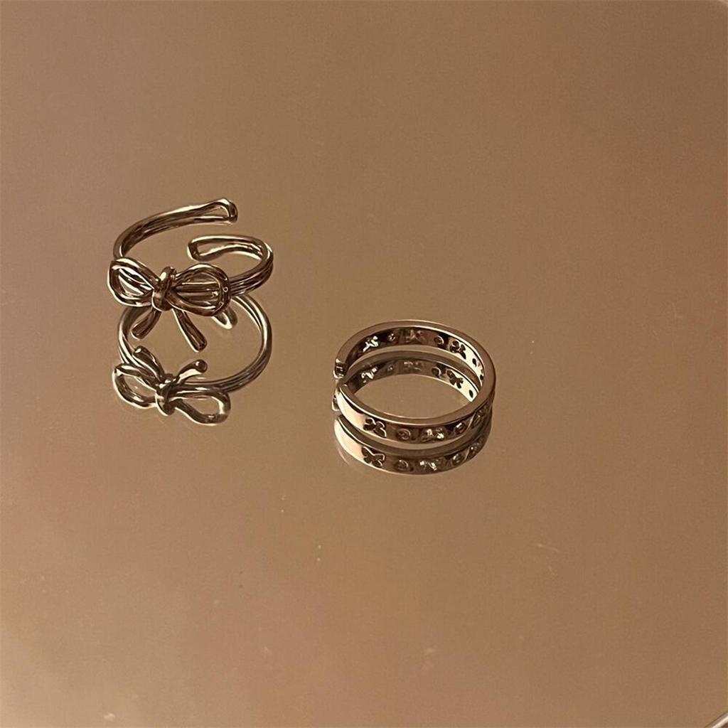 2Pcs Women Open Rings Set Vintage Bowknot Rings Stackable Thumb Knuckle Rings Adjustable Open Rings Set