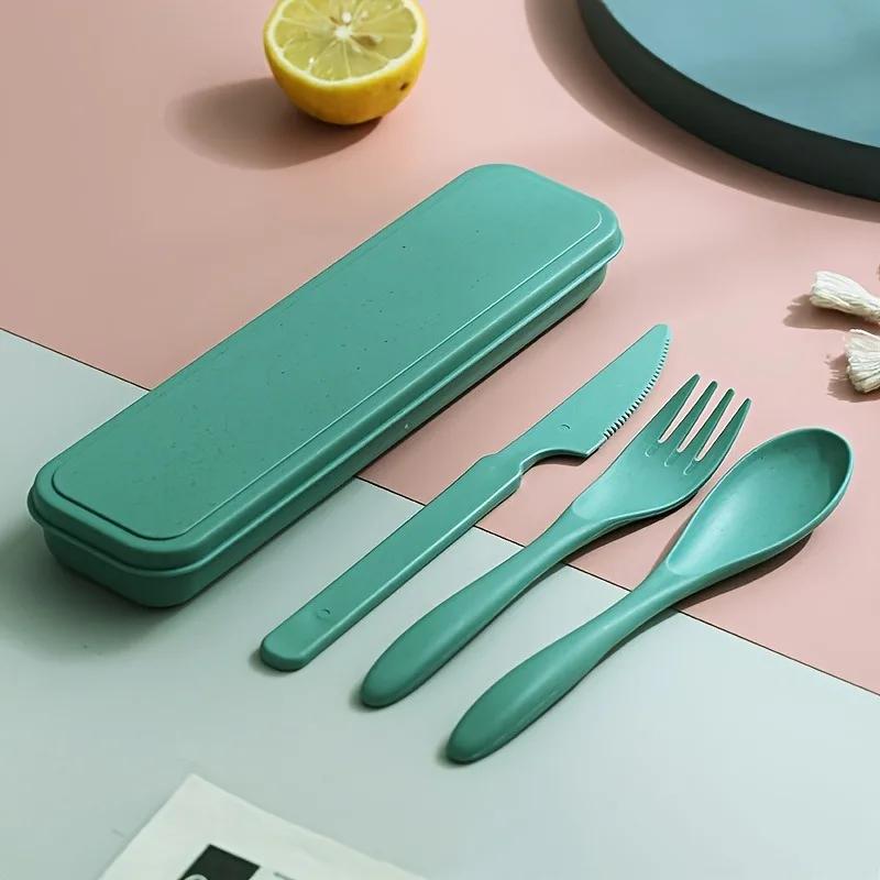 Set di posate portatile 3 in 1 Riutilizzabile Set di utensili per casa e viaggio Forchetta Cucchiaio Coltello con Scatola Set di stoviglie Tavola da picnic e campeggio